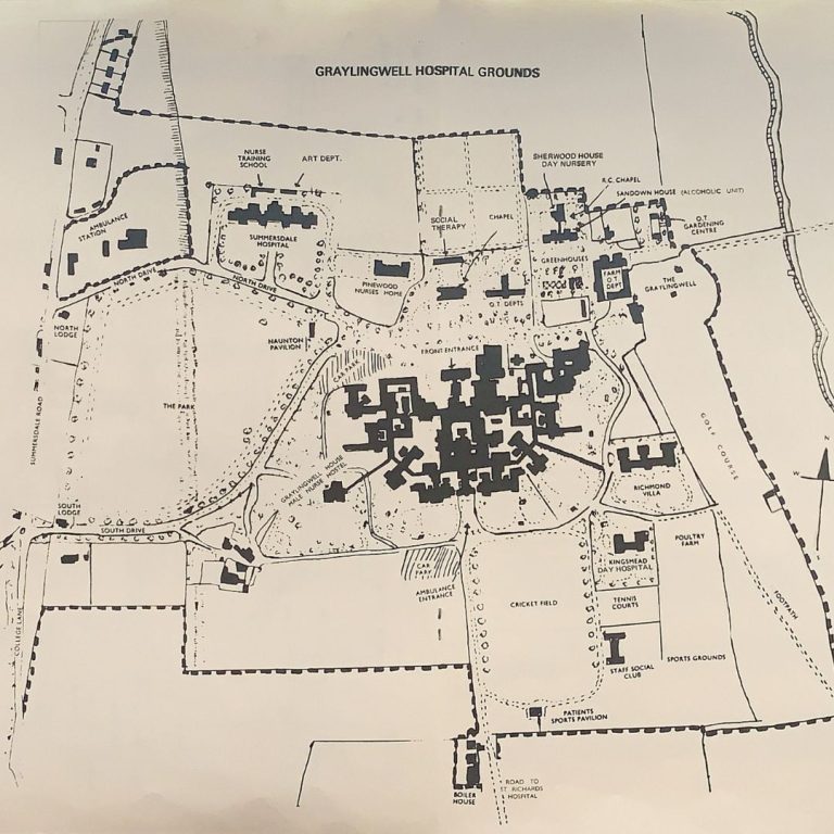 Old map, undated though probably from the mid 1960s/70s, showing the Marchwell Stables as Occupational Therapy Units.